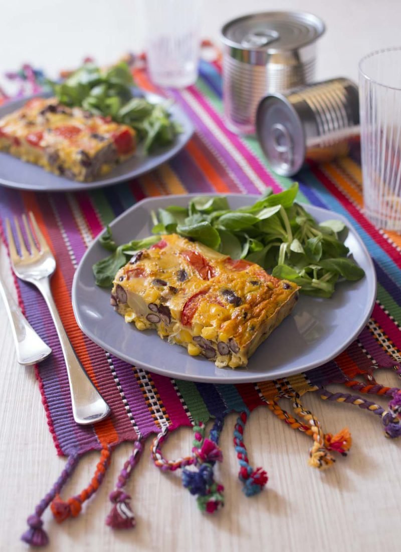 Omelette façon tortilla aux tomates, maïs et haricots rouges