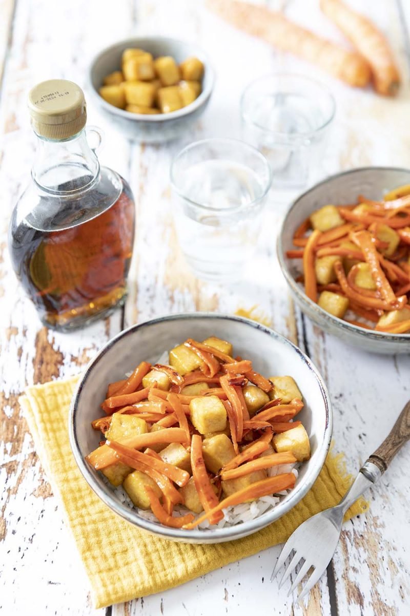 Tofu caramélisé au sirop d’érable