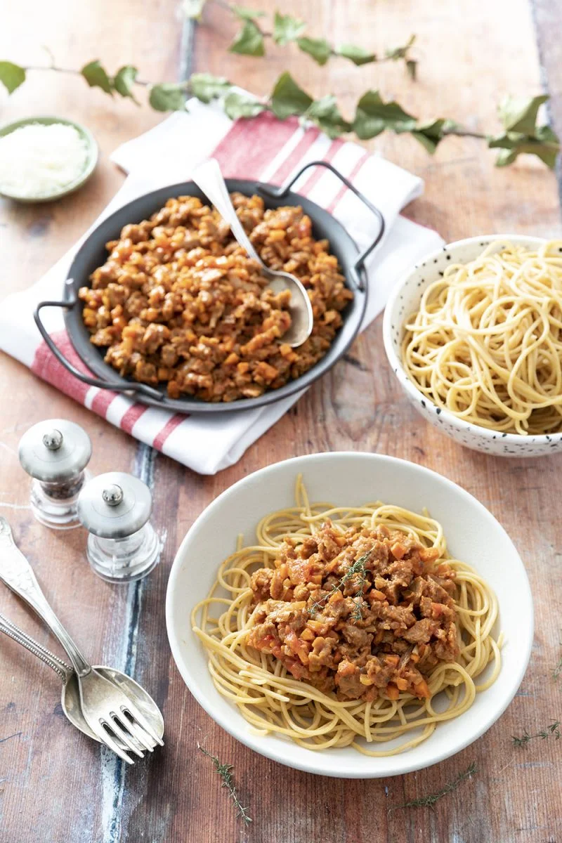 Spaghetti sauce bolognaise vegan au seitan
